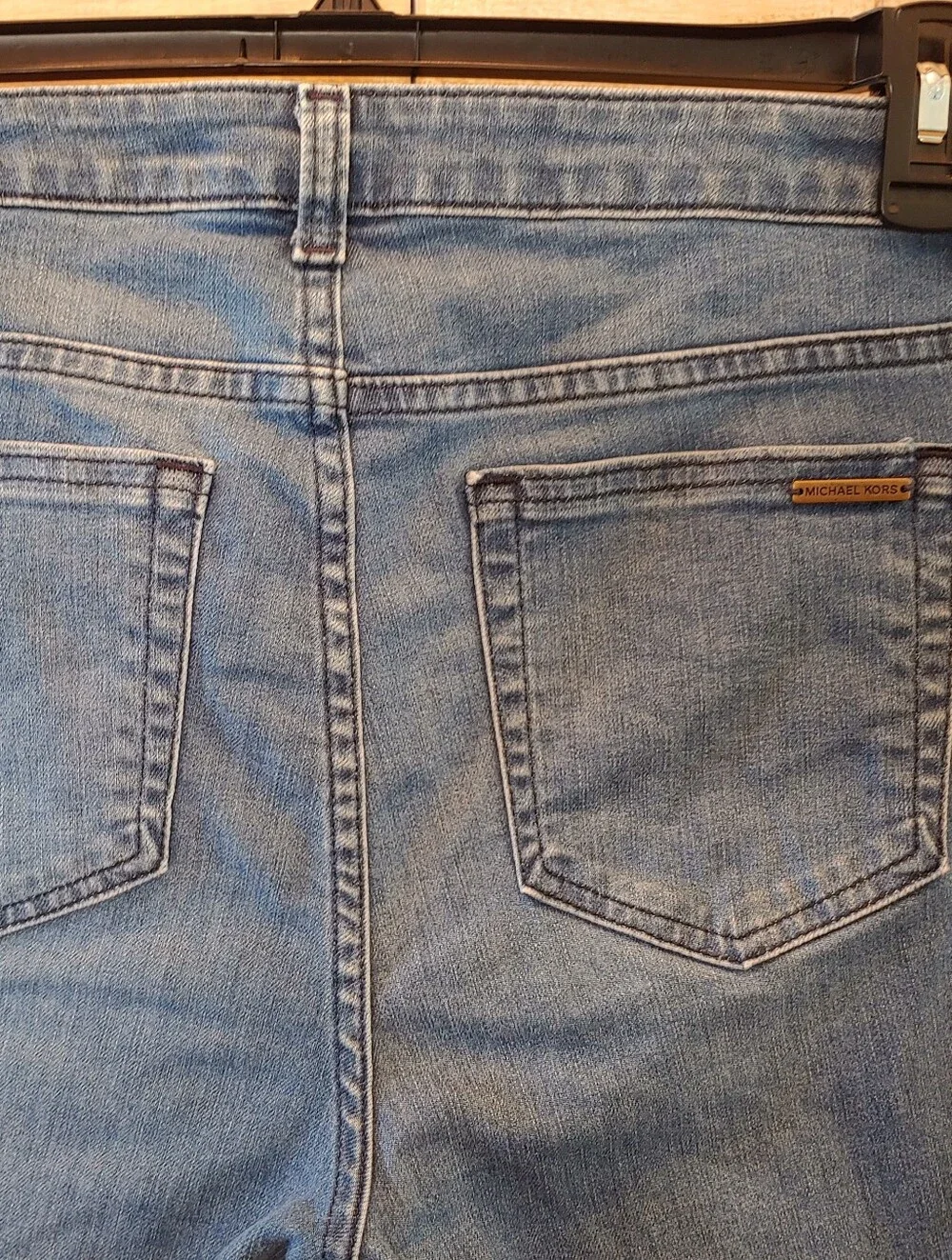 MICHAEL KORS Jeans logo Women IZZY Skinny Mid Rise Dark Wash Raw Hem sz 8 Y2K